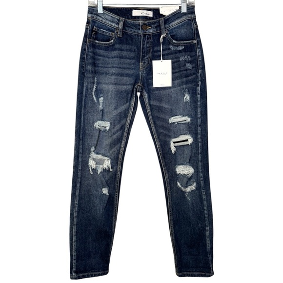 NWT Kancan distressed relaxed ankle crop jeans women’s 24 mid rise - Picture 1 of 11